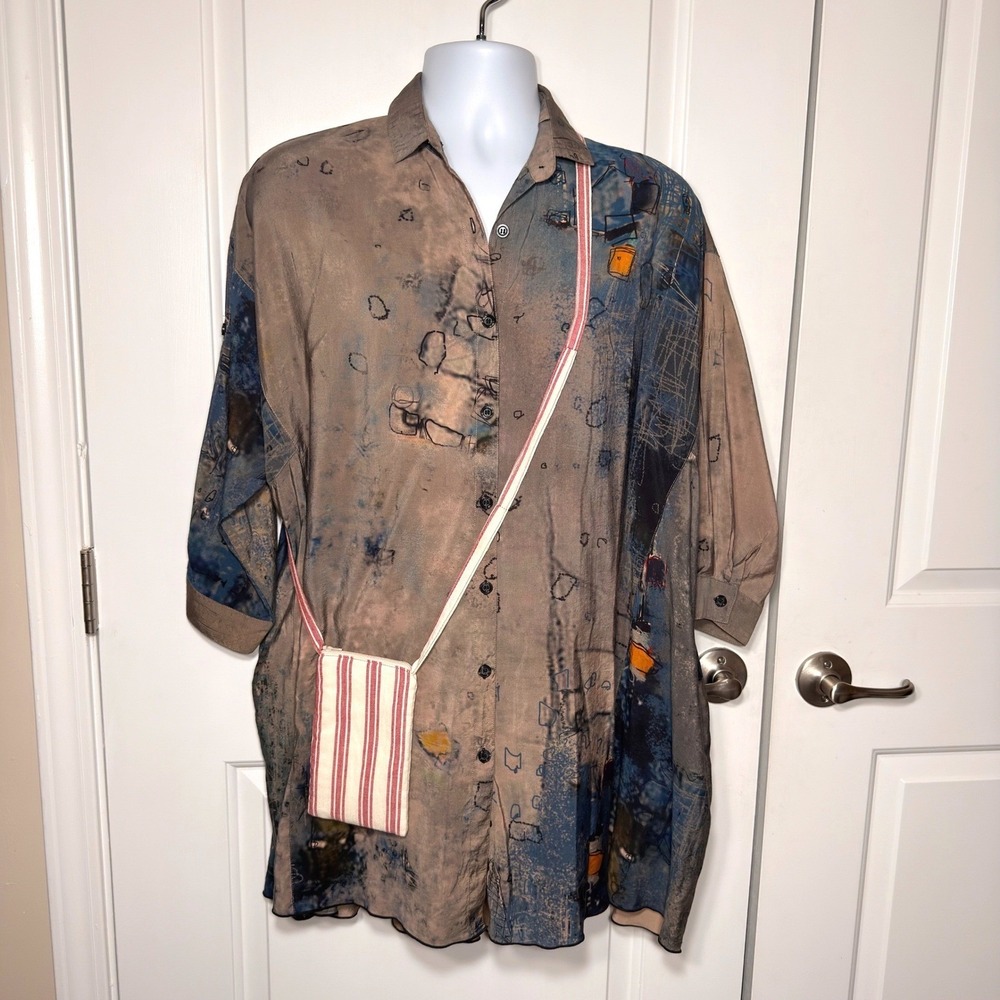 3potato Abstract Print Viscose Tunic Dress XS/S Art to Wear Oversized Lagenlook